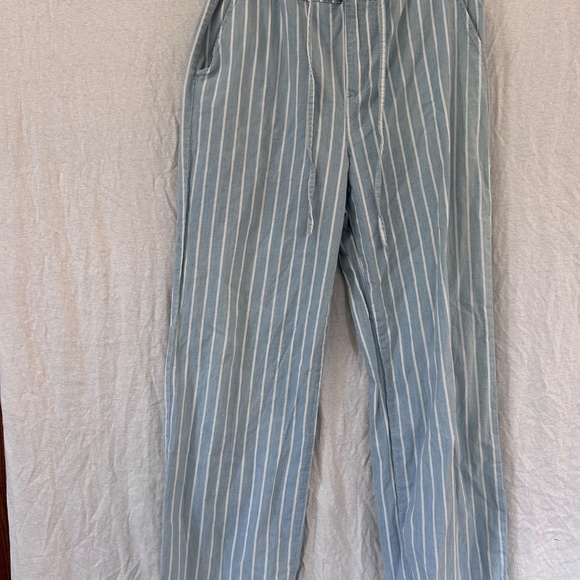 Chambray Striped Blue wide leg pants. - Picture 2 of 5